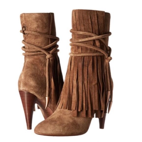 ASH BIRD SUEDE FRINGE ANKLE BOOTIES- BROWN SIZE 38 US 7 - Picture 1 of 16